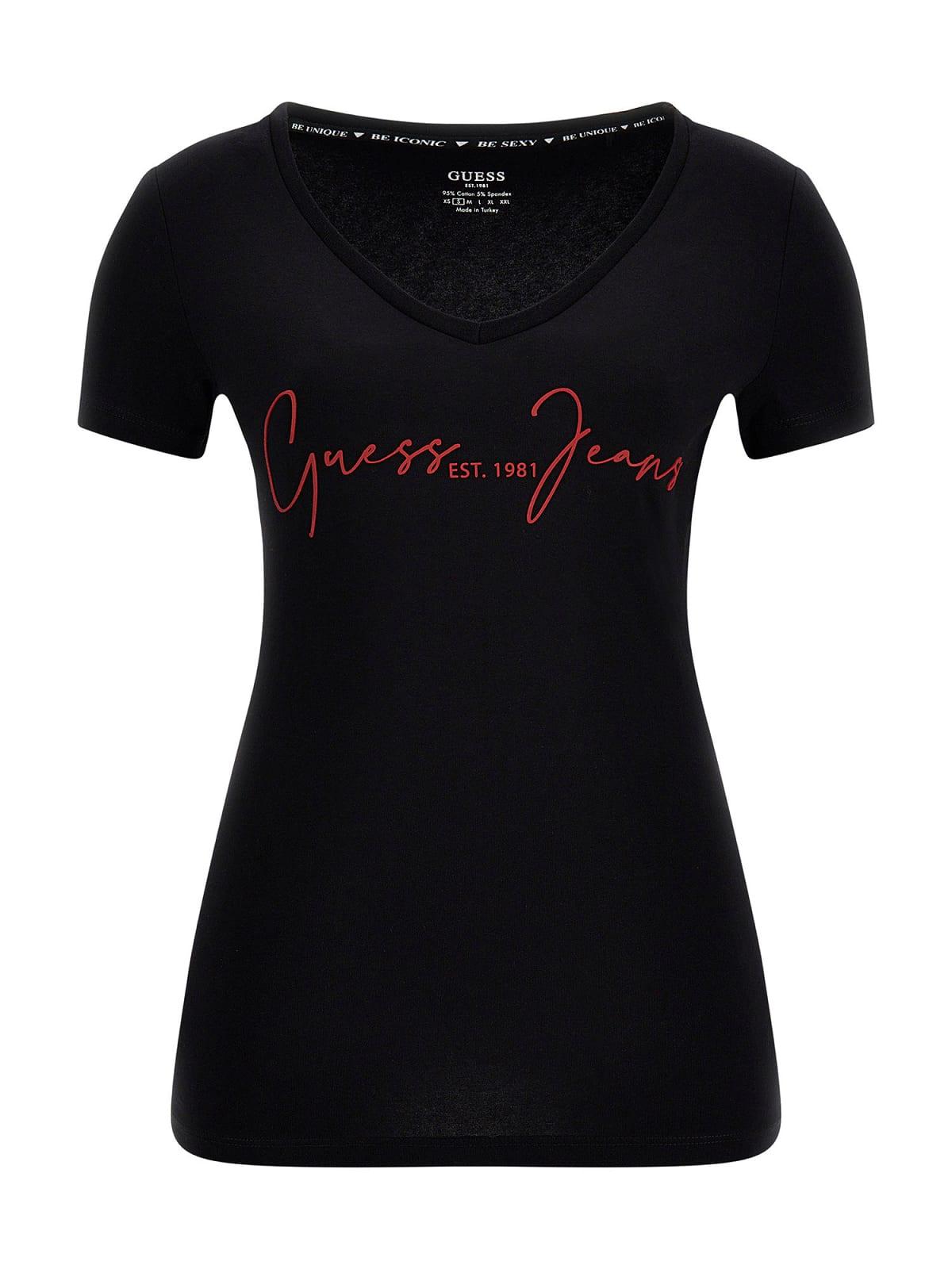 Image of GUESS W2YI55 JBLK SS VN AMILIE TEE 