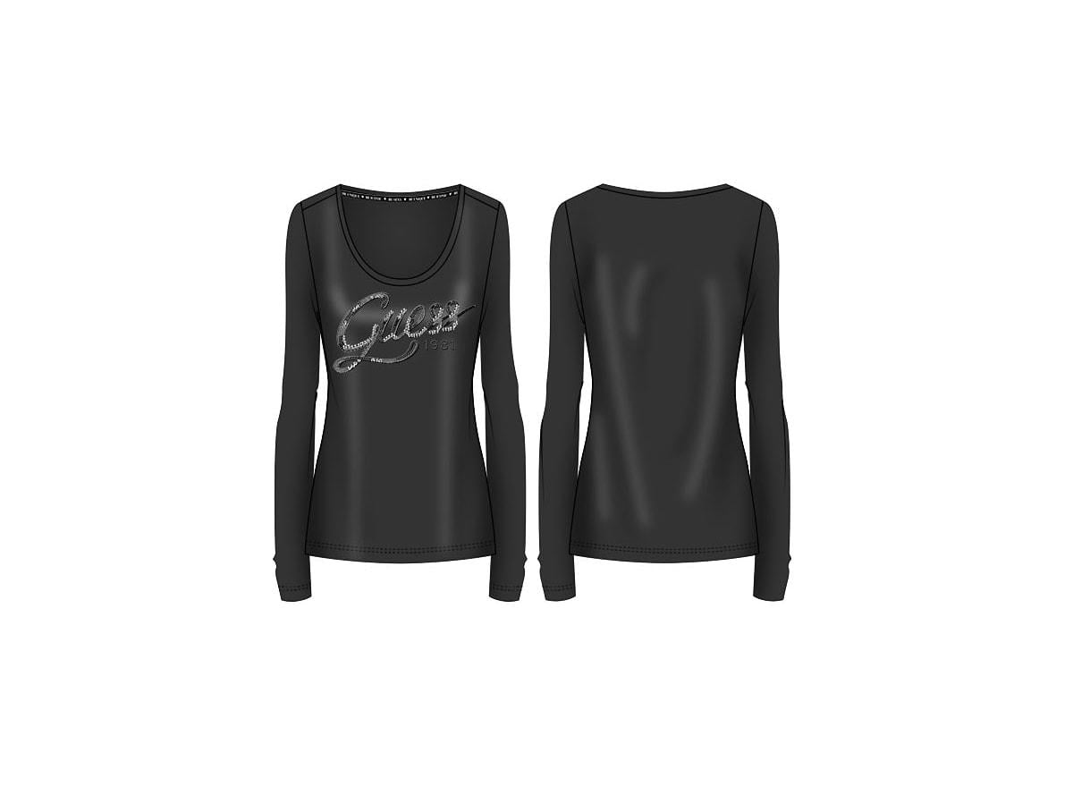 GUESS W2YI49 JBLK LS CN BRYANNA TEE 