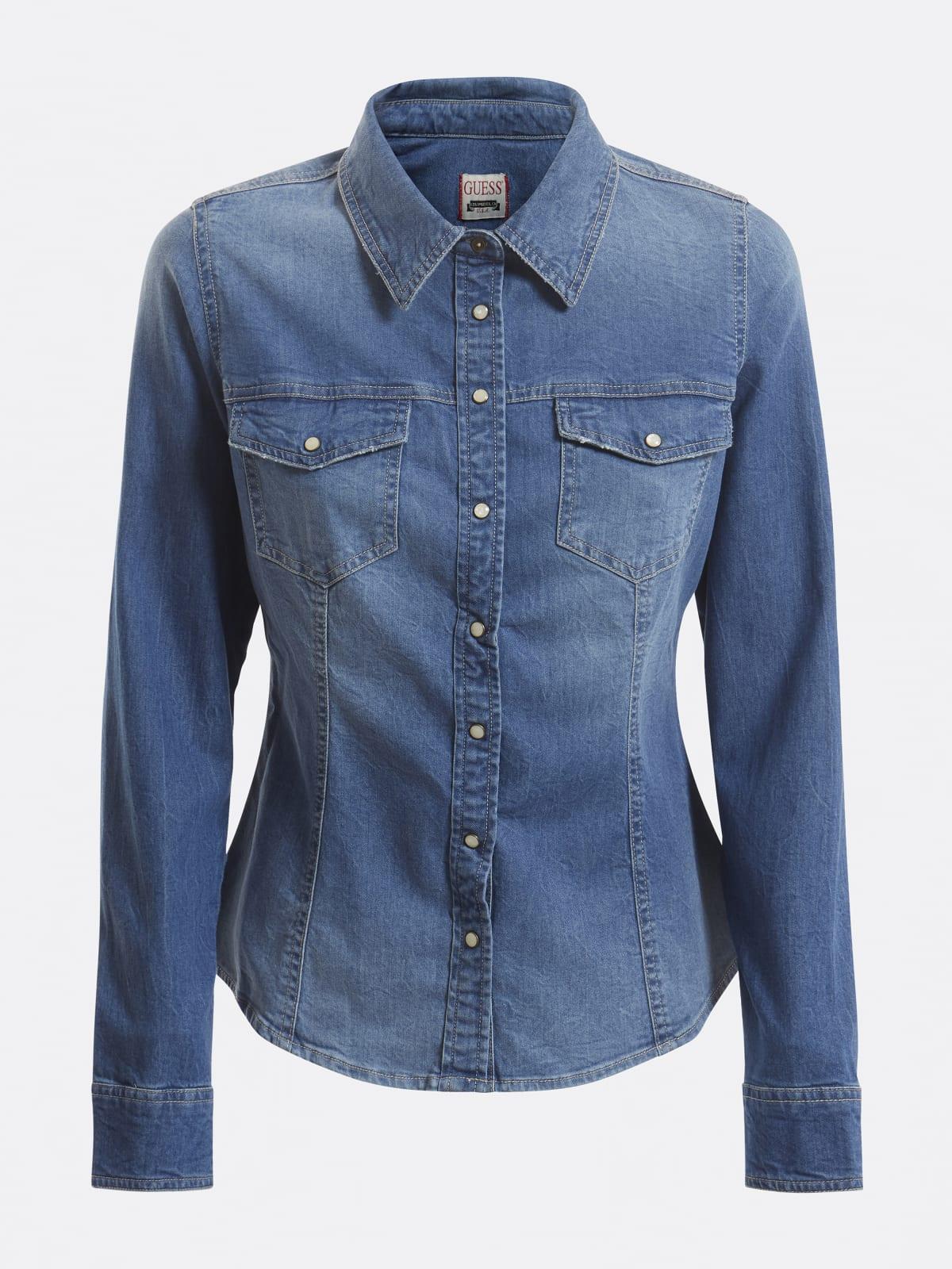 Image of GUESS W2YH05 CTLH L/S SLIM FIT SHIRT 